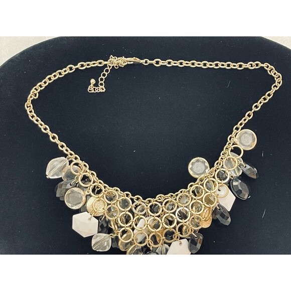Gold Tone Bib Necklace Multi-Shaped Beads Cluster Statement Boho Party Jewelry - Picture 6 of 9